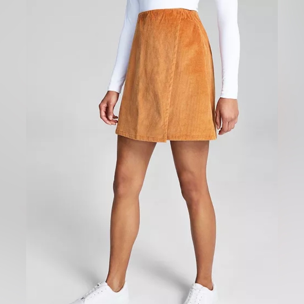 And Now This Cotton Corduroy Boho Fall Festival Preppy Wrap Mini Skirt Brown L